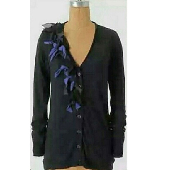 Anthropologie Navy Sparrow Ribbons and Bows Cardi - Picture 1 of 4